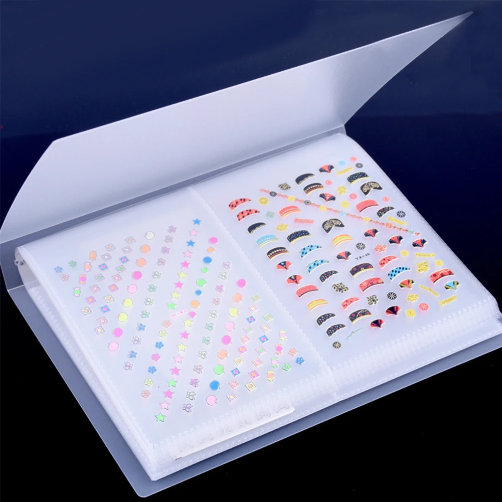 Горячая 20 страниц прозрачный/полупрозрачный 3D наклейки для ногтей альбом водонепроницаемый искусство цветок Маникюр Наклейка показ книга для хранения