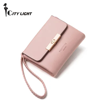 

New Women Small Wallets Purse Wrist Strap Wallet Carteira Fashion Lock Three Fold Coin Purse Short
