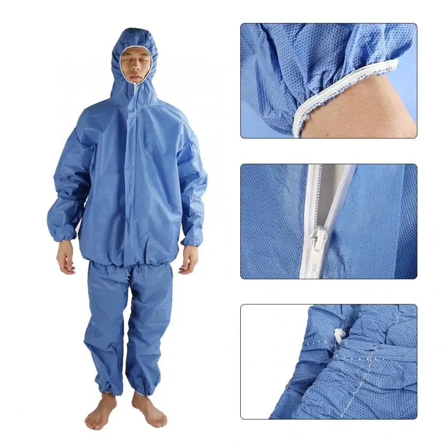 Комбинезон соединенный защитный химический костюм защитная одежда пыленепроницаемый синий SMS