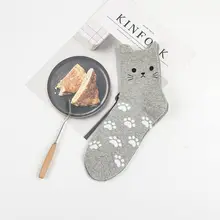 5 пар, женские хлопковые носки с рисунком кота Мяу, 3D Уши, принт лапы, чулочно-носочные изделия, подарок, 95AB