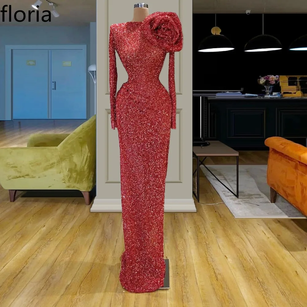 Модное красное вечернее платье для выпускного вечера длинное вечернее платье-Кафтан с цветком женские женственные вечерние платья знаменитостей Runway Pageant Vestidos