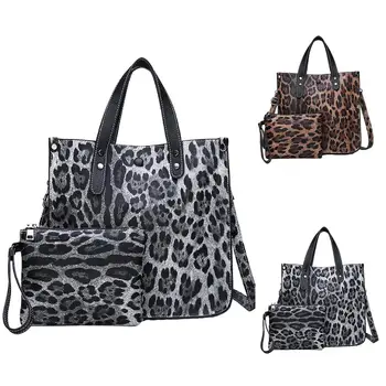 

2pcs /Set Women Leopard shoulder bags Large Capacity Faux Leather Crossbody Shoulder Bag Tote Pouch Son-mother bag