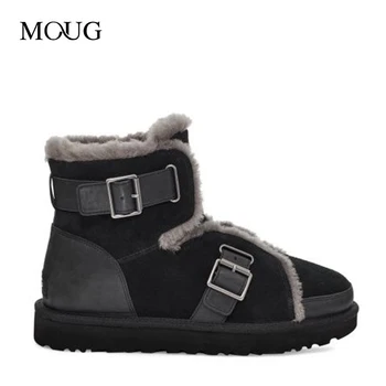 

Moug winter shoes women snow boots original Mini Buckle Boot flats handmade sheepskin platform ladies ankle boots