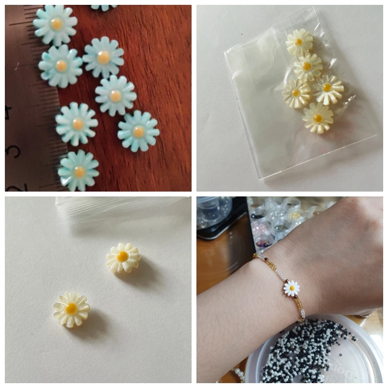 12mm 자연 쉘 데이지 비즈 꽃의 매력 진주 쉘의 어머니 해바라기 느슨한 비즈 보석 만들기 팔찌 DIY 목걸이
