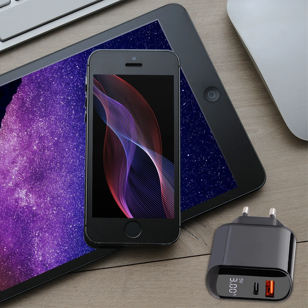 Быстрая зарядка 3,0 5 в 3 А USB зарядное устройство PD 3,0 быстрое зарядное устройство адаптер с европейской вилкой светодиодный дисплей для iPhone X XR XS MAX Xiaomi samsung huawei