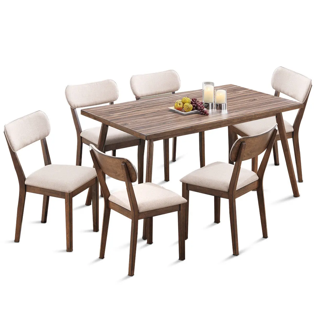 

Costway 7 Pcs Dining Set Wooden Frame Desk & 6 Fabric Upholstered Chair