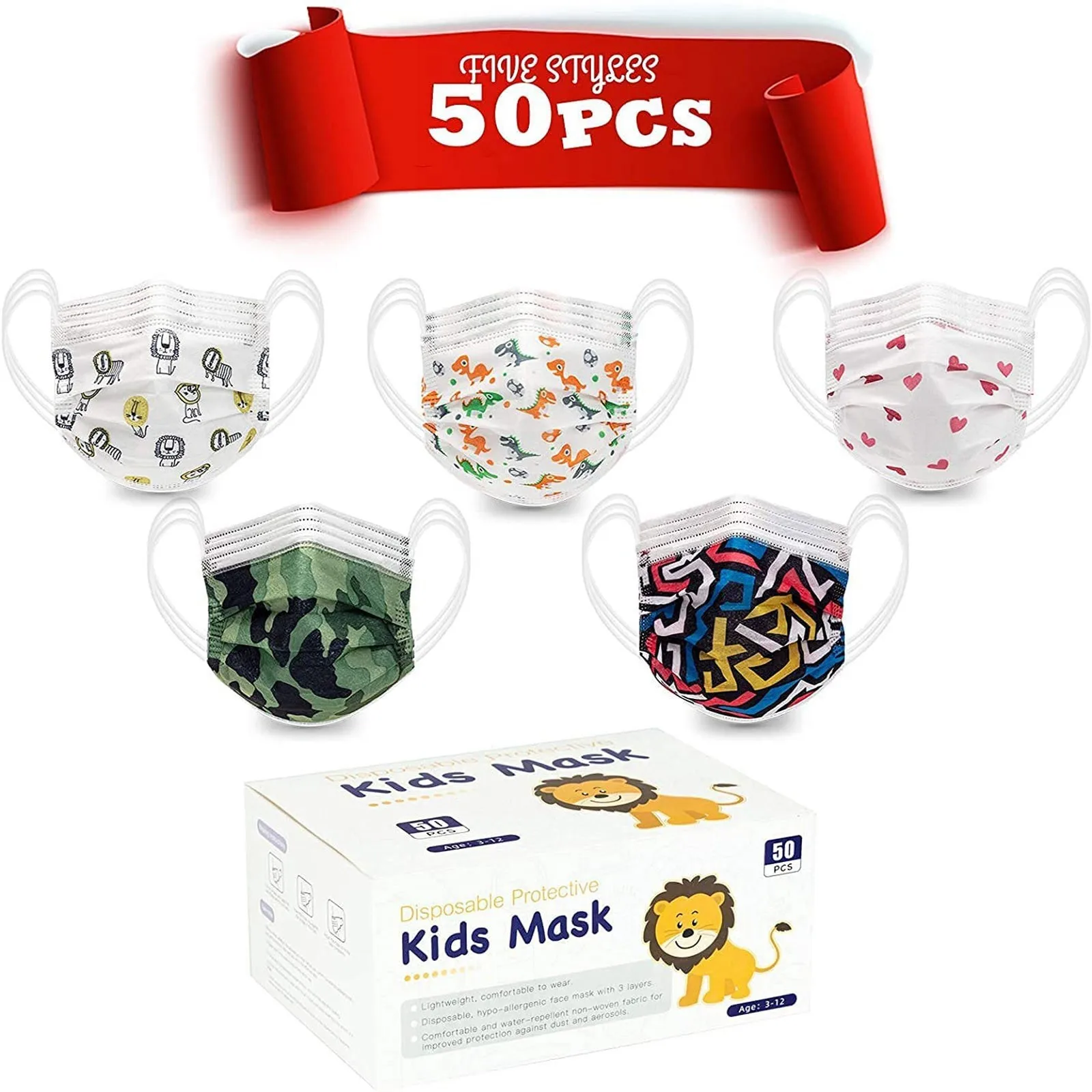 

10/50pcs Mask For Chidren Mascaras Spunlace Disposable Face Cover Breathable Camouflage Animals Printed Face Mask Mascarillas