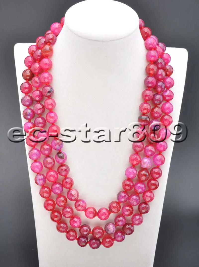 

S2168 3 ряда 22 "Красный 12 мм граненый агат ожерелье из бисера