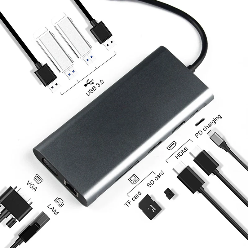 

USB C Hub Laptop Docking Station Type C Adapter Multifunction for Windows Computer PUO88