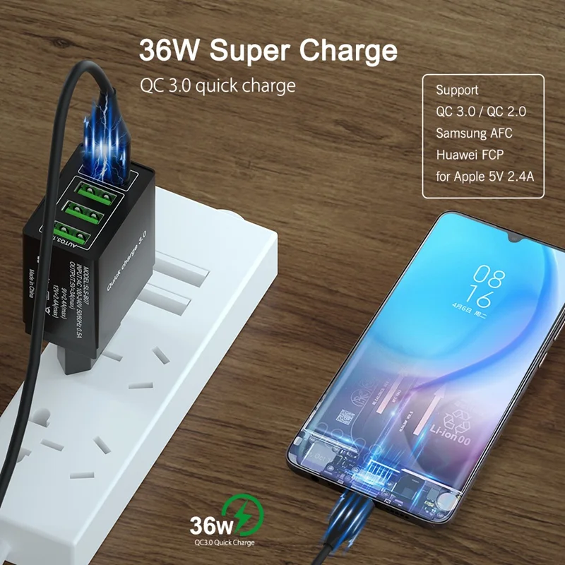 Сетевое зарядное устройство с несколькими USB-портами 36 Вт для Samsung S10 9 Note8 7 J7 8 6 A5 4