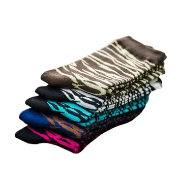 

5 Pairs Mens Hip Hop Harajuku Crew Socks Colorful Zebra Stripes Mid Tube Hosiery NEW