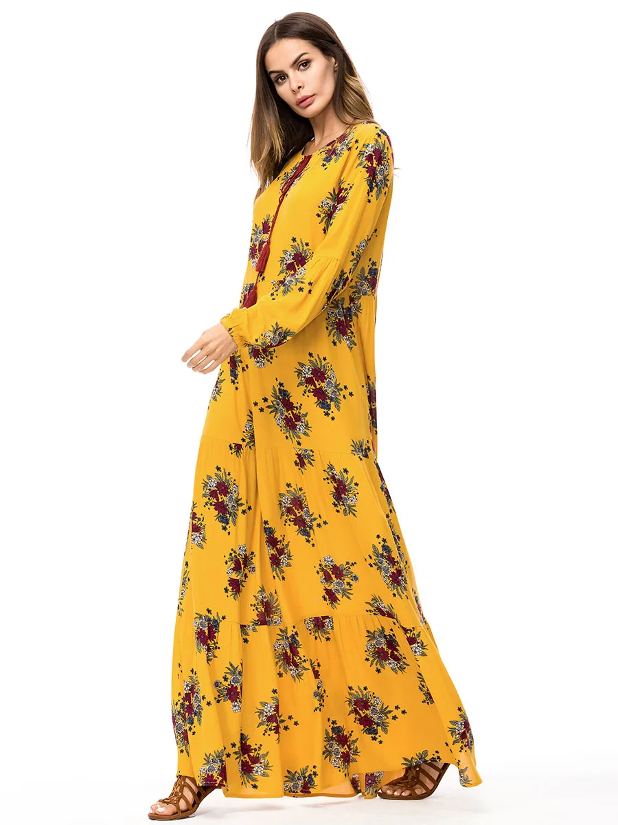 BNSQ удобное Хлопковое платье макси с принтом, платье-халат, одежда для Рамадана, Турция, M-4XL
