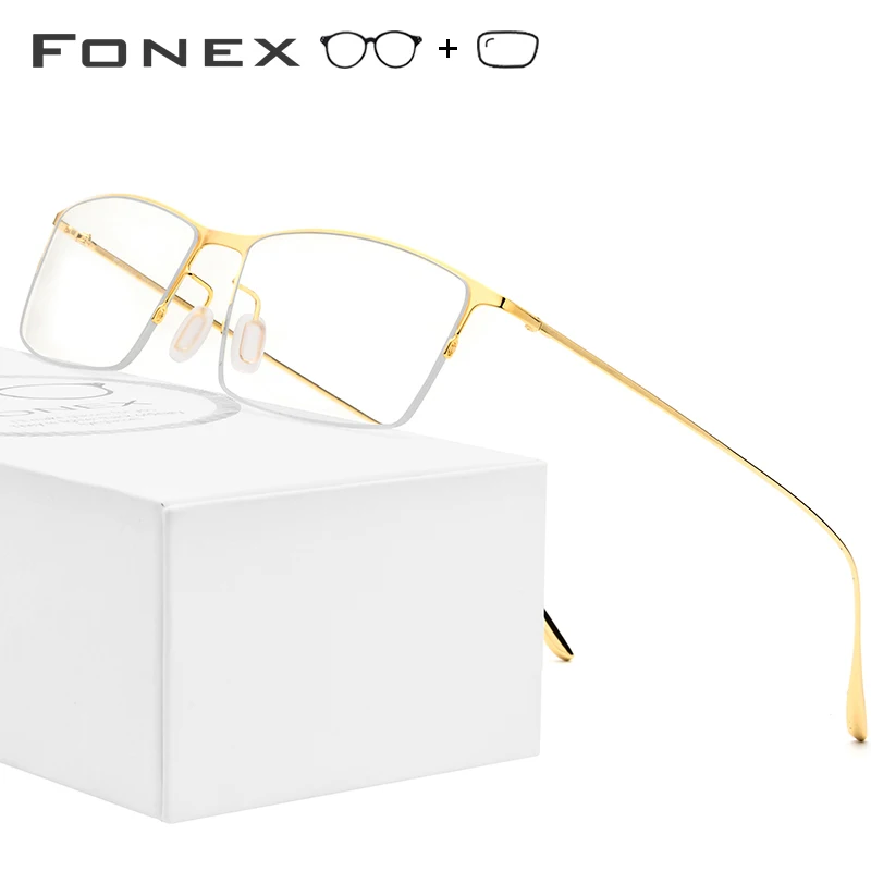 

Titanium Alloy Prescription Glasses Men Ultralight Square Myopia Eyeglasses Frame Half Optical Frame Male Korean Eyewear 8101