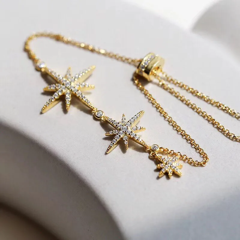 Baoyocn высокое качество 925 пробы Серебро Желтое золото Цвет метеориты браслет со звездами кубического циркония женские модные украшения