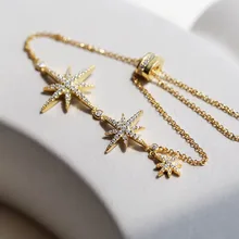 Baoyocn высокое качество 925 пробы Серебро Желтое золото Цвет метеориты браслет со звездами кубического циркония женские модные украшения