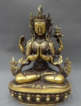 

S5036 9 " Tibet budista Bronze deusa 4 Chenrezig Crafts Home Furnishing Arts pure copper