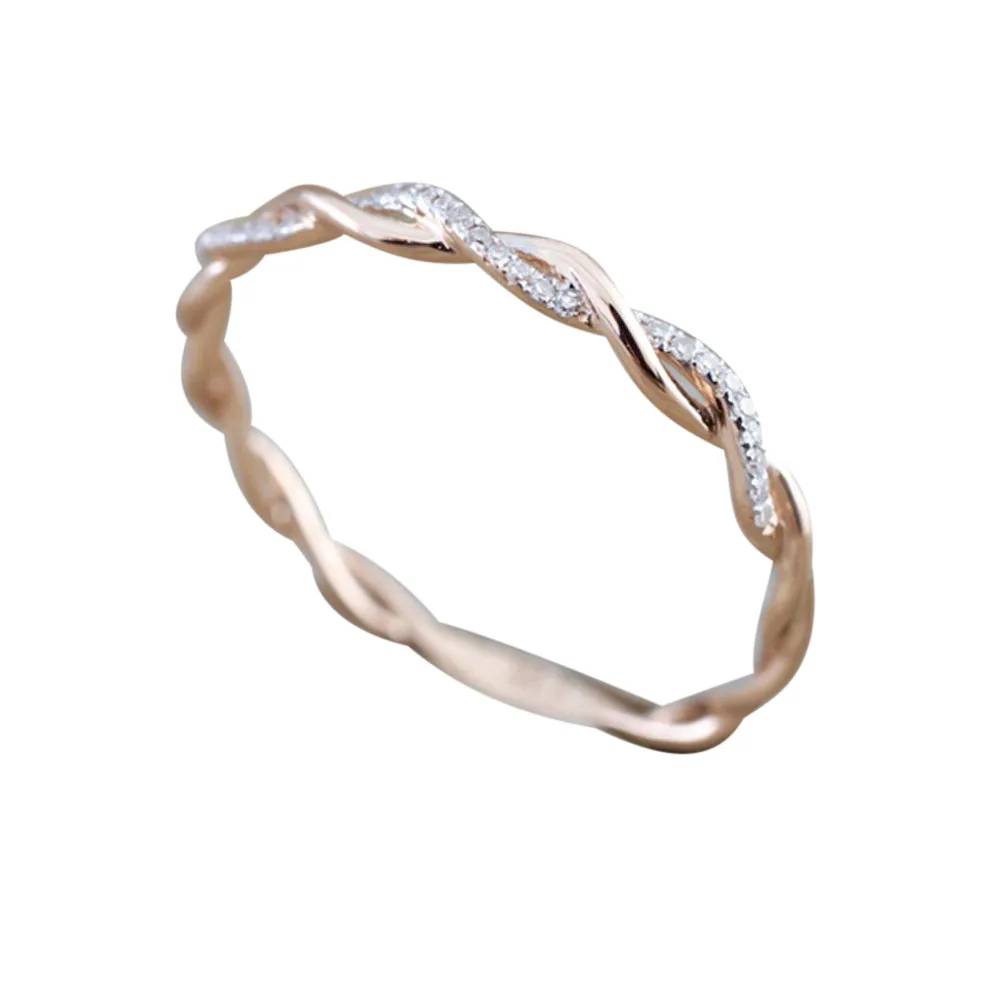 Creative Rose Gold Color Twist Classical Cubic Zirconia Wedding Couple Ring Rose Gold Ring For Women Party Jewelry Anniversary