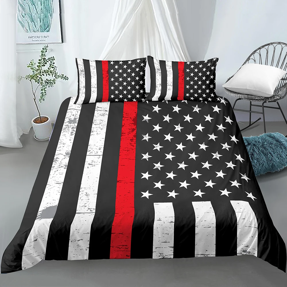 Red Blue Stripe USA Flag Duvet Cover American Bedding Set Retro Quilt Comforter | Дом и сад
