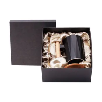 

Coffee Mug with Lid and Spoon Wooden Handle Ceramic Milk Tea Cup Set with Spoon and Lid for Home Office