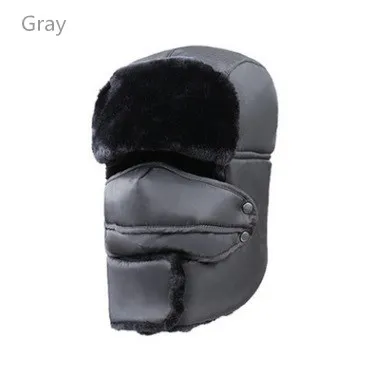 Free Shiping Outdoor Hat Cap Men Women Winter Warm Thick Windproof Earflap Soft Plush Fur Snow Hat Mouth Muffle зимняя шапка - Цвет: Серый