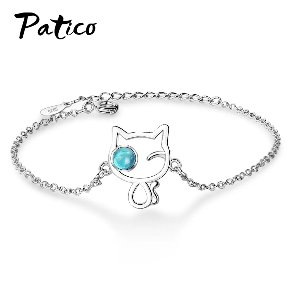 Корейский стиль Животный дизайн 925 пробы Серебряный кулон браслеты для женщин Простой Синий Кристалл Вечерние ювелирные изделия в подарок