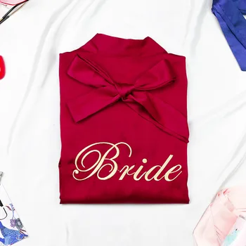 

Morning Gown Bride Satin Silk Female Wedding Bridesmaid Nightgown Hand Gift Wedding Makeup Embroidery Sleep Tops Bath Robe