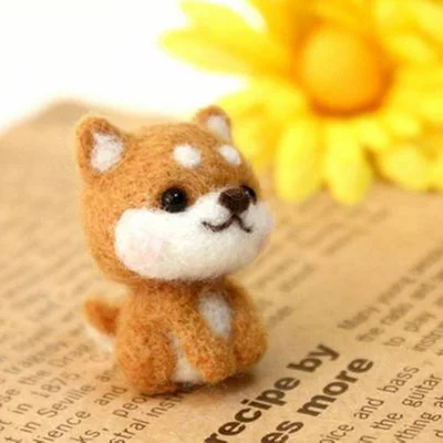 Non-Finished Wool Felt Needle Poked Kitting DIY Cute Animal Dog Panda Rabbit Wool Felting Package Handmade Pets Toy Doll Decor Shiba Inu