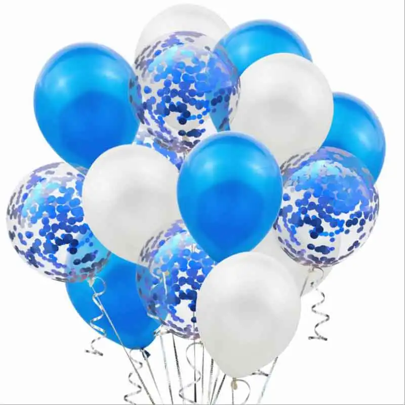 blue white 15 шт./лот 12 дюймов прозрачные латексные шары Конфетти украшения для дня рождения Детские шарики для свадебного украшения - Цвет: blue white