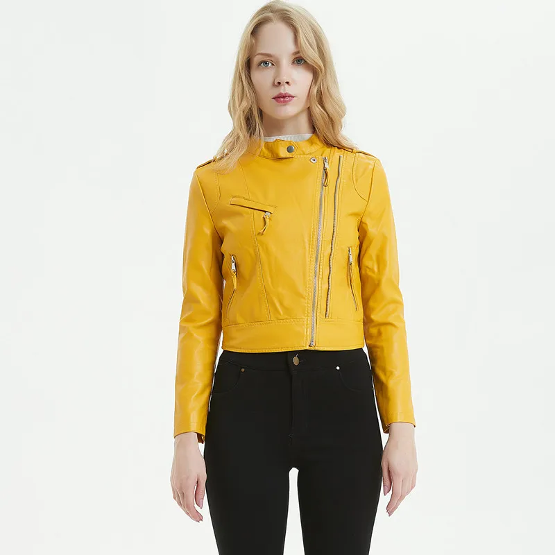 

Multy Zipper Motorcycle Coat Womens 2019 Autumn Modis Biker Faux Jackets Plus Size Women's Black PU Leather Short Washed Jacket