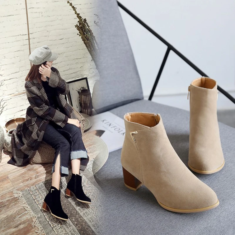 Kolnoo Winter New Style Womens Thick Heels Boots All Matching Classic Dress Boots Large Size 34-50 Evening Fashion Short Shoes