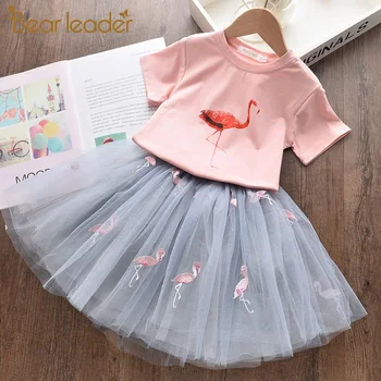 

Bear Leader Girls Dress 2020 Summer Style Girls Clothing Sets Butterfly Sleeve Striped T-shirt+Bow Short Skirt 2Pcs Girls Suits