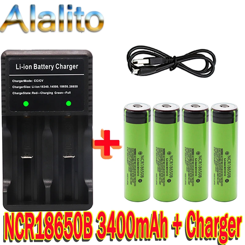 100% New Original B 3.7v 3400mah 18650 Lithium Rechargeable Battery For battery pack power tool Flashlight batteries+charger | Электроника