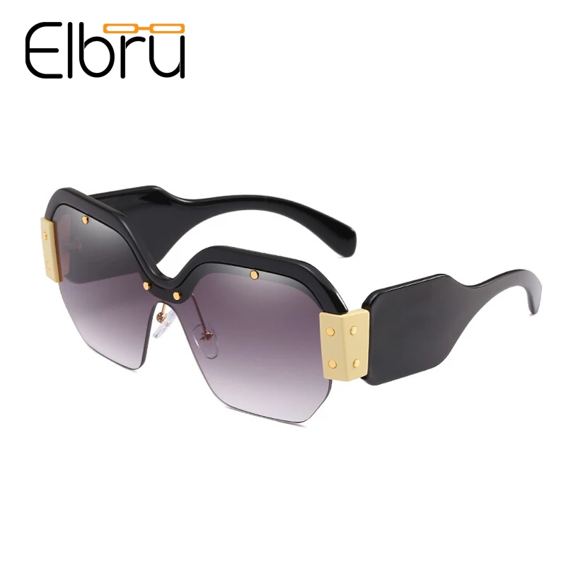 

Elbru Square Large Frame Rivets Sunglasses Plastic Frame Lightweight Sun Glasses Ladies Shade Mirror UV400