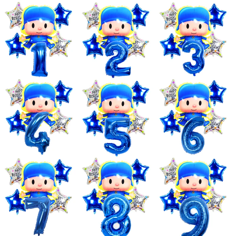 

Pocoyo boy foil balloons 32inch deep blue number 1st happy birthday decorations dots kids shower Cartoon baby toys globos