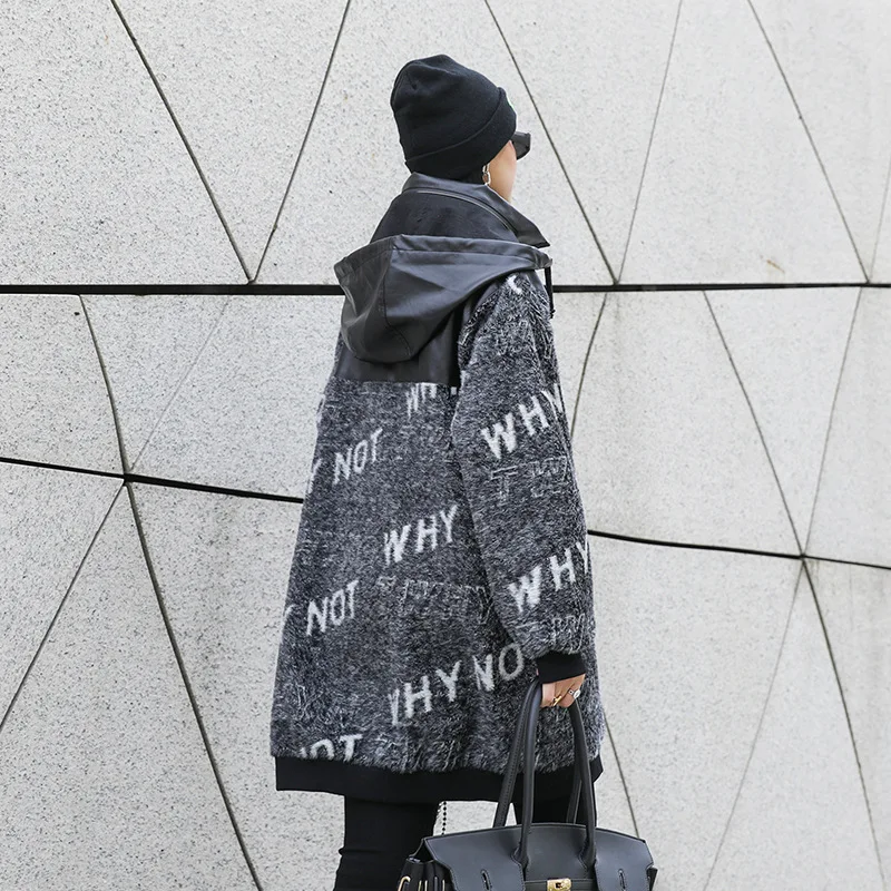Vefadisa Gray Plus Size Patchwork Hooded