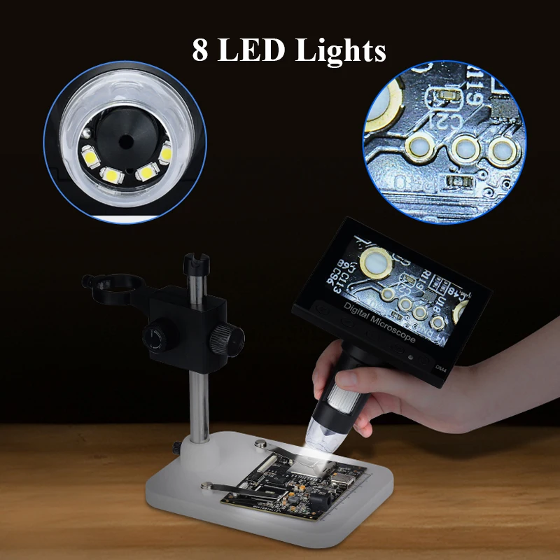 

1000x USB Digital Electronic Microscope 4.3 inch LCD Display VGA Microscope with 8LED and Stent for PCB Motherboard Repairing
