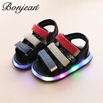 

2020 Summer Baby Girl Shoes Kids Beach Led Sandals for Boys Soft Leather Bottom Non-Slip Closed Toe Safty Shoes Children Shoes