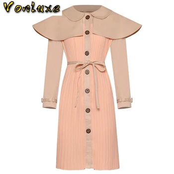 

2020 New Spring Autumn Runway Designer High Quality Elegant Sweet Long Sleeve Cloak Shoulder Pleated Dress Women Vintage Dresses