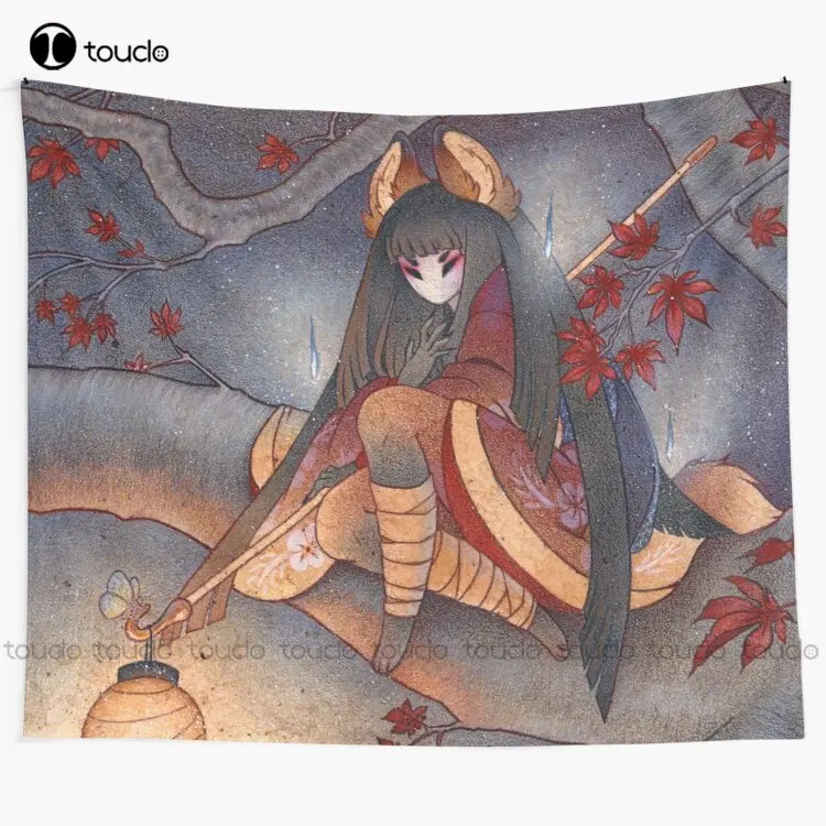 Lanterna Light - Kitsune Yokai Teakitsune Tapestry Hip Hop Tapestry Coperta Arazzo Camera Da Letto Copriletto Decorazione Rivestimento Murale