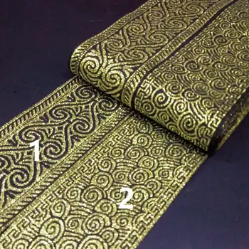 

5cm 50mm 2'' Gold Chinese Knot Lotus Leaf Circle Dot Filigree Costume Laciness National Jacquard Ribbon Embroidery Woven Webbing
