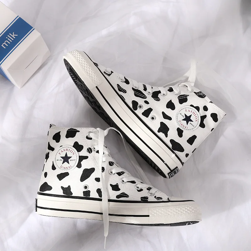 

Fashion Milk Cow Canvas Women Shoes 2019 New Breathable High-top Outdoor Ladies Casual Sneakers Lace-up Leisure Footwear as-151