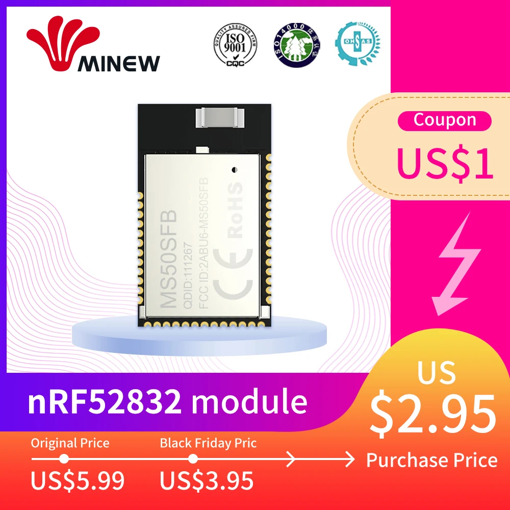 NRF52832 2,4 ГГц приемопередатчик беспроводной радиочастотный модуль Minew MS50SFB BLE 5,0 приемник передатчик модуль Bluetooth