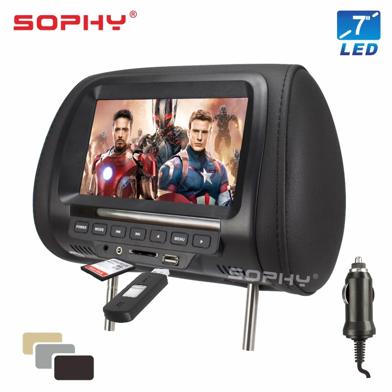 Universal 7 Inches Car Headrest MP4 Pillow Monitor Multimedia Player with Lighter Plug Adapter