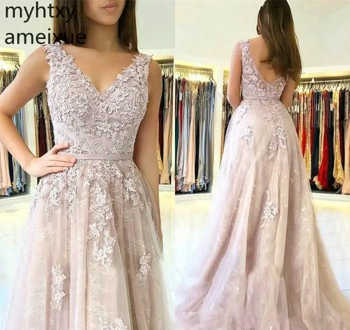 

2019 New Pink Sexy Evening Dresses A Line V Neck Wear Formal Party Prom Gowns Custom Made Plus Size Hi Low Dress Robe De Soiree