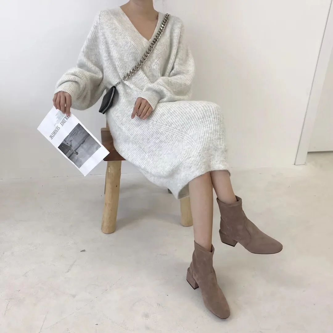 Online 2019 Autumn Winter Faux Leather Boots Korean Style Elegant Suede Leather Boots Black Brown