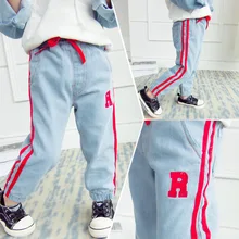 Джинсы для девочек; коллекция года; сезон весна-осень; стиль; повседневная детская весенняя одежда для девочек; модные длинные штаны