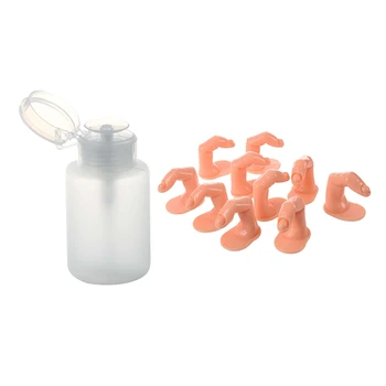 

10 x Practice Fingers for Acrylic, Gel & Nail Art & 1x 150Ml Nail Art Makeup Polish Plastic Pump Dispenser Bottle Remover
