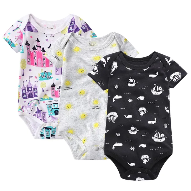 3 M-24 M, для новорожденных, для маленьких девочек детская одежда короткий рукав боди для младенцев с мультяшным принтом общий обзор 3 шт./компл. комбинезон для детей Костюмы - Цвет: Зеленый