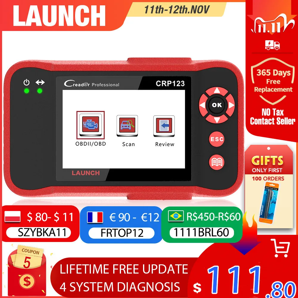 PROD 1005002460910416 LAUNCH X431CRP123 OBD2 EOBD Automotive Scanner
OBDII Code Reader Scanner ABS Airbag SRS Transmission Engine Car
Diagnostic Tools