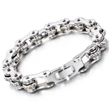 FASHION High Style IP White Crystal Motorcycle Jewelry For Women Men 316L Stainless Steel Bike Chain Bracelet Femme Gift